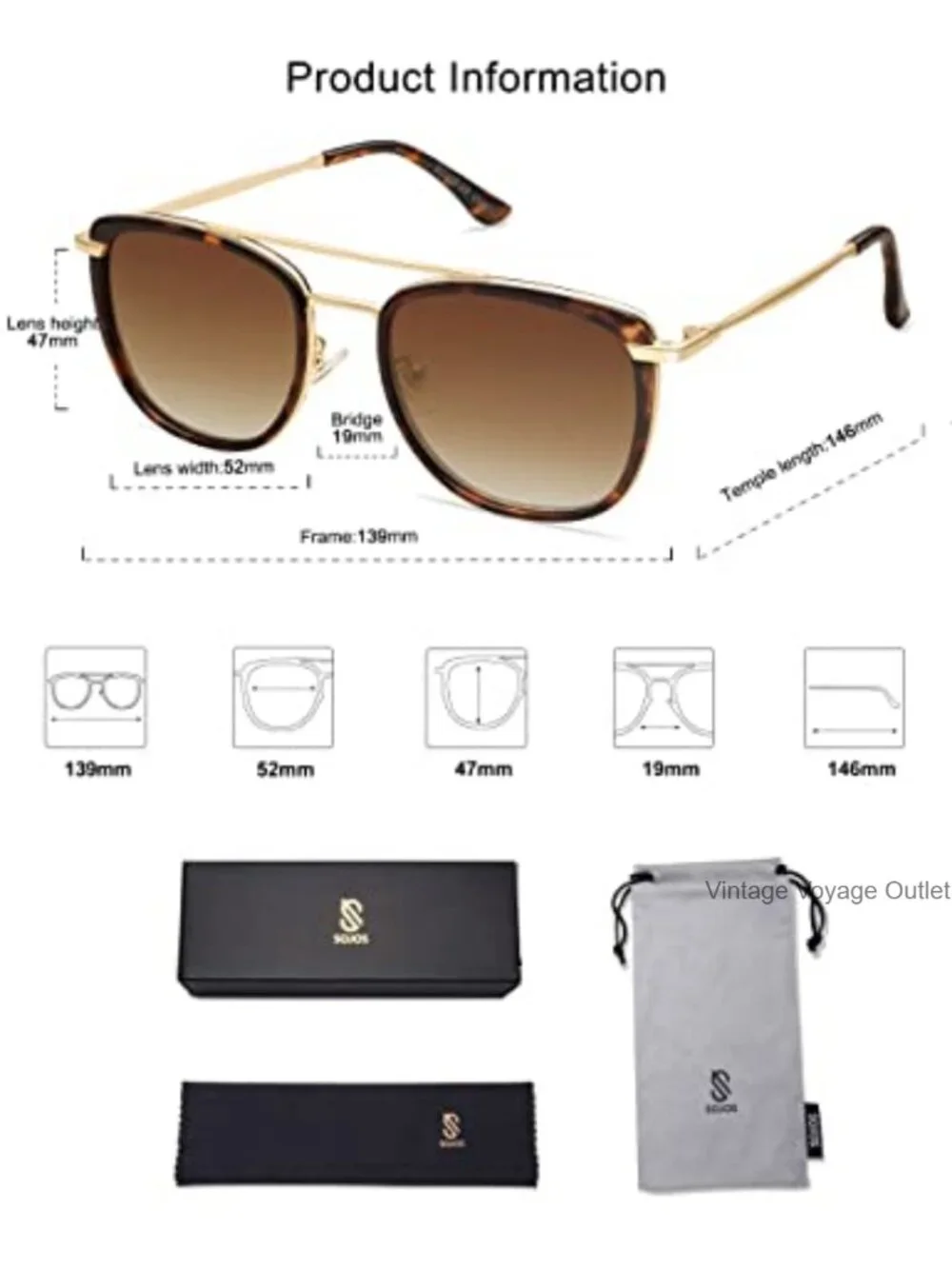 SOJOS Retro Aviator Square Polarized Sunglasses Metal TR90 UV400